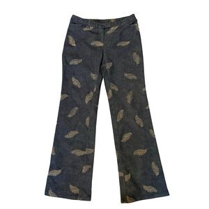 Vintage Y2K Blue Flare Jeans with Gold Leaf Pattern Size XS 2-4 Boho Festival